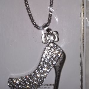 Silver Necklace with High Heel Rhinestone Crystal Pendant on Adjustable ch…